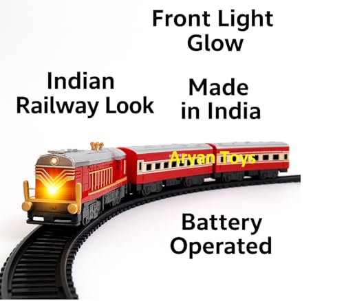 Image of Sheel Indian Passenger Toy Train Set 13 Pcs Track Set | Battery Operated Front Light Glow Made in India Kids Railway Toy Gift