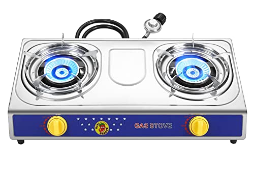 Vivicreate 25000 BTU 2 burner stainless steel panel auto ignition Camping Propane Gas Outdoor Garden Garden Fishing Hiking Camp Restaurant Stove Burner