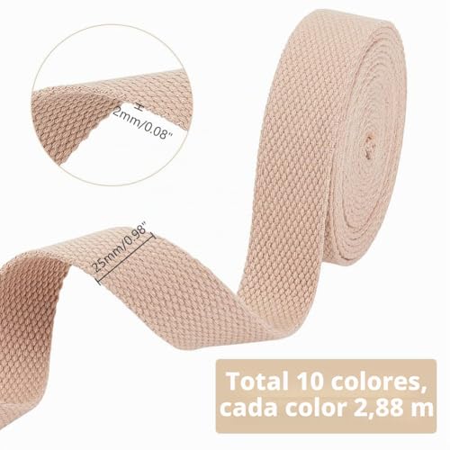 Miniatura 2 de Ph Pandahall 28.8m 25mm De Cinta De Algodón Correas De Algodón Poliéster, Asas Para Bolsos De Tela De 10 Colores Para Correas De Tela Para Bolsos Tote, Para Hacer Artesanías