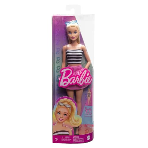 Image of Barbie Fashionistas Doll #213, Blonde with Striped Top, Pink Skirt & Sunglasses, 65th Anniversary Collectible Fashion Doll
