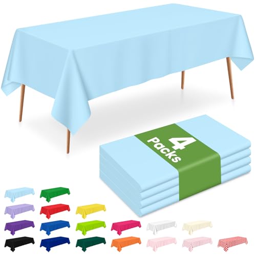 Image of LANLISA 4 Pack Light Blue Plastic Tablecloth, 54 x 108 Inch Rectangle Table Cloth Disposable, Easter Party, Decorations Tablecloths, Baby Blue Plastic Cover