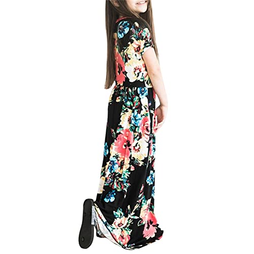 Girl's Short Sleeve Floral Print Loose Casual Long Maxi Dress Kids Dresses with Pockets 4 to 12 Years2