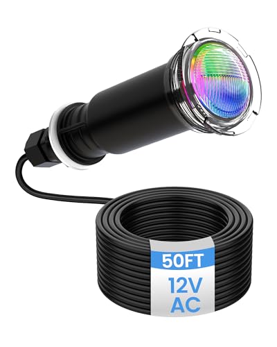 waveejovi 1.5 Inch RGBW LED Ingroud Pool Light with 50ft Cord 12VAC Multicolor Spa Light Compatible with Pentair GloBrite IP68 Swimming Pool Lights for Replacement & Underground Pool Light Upgrade