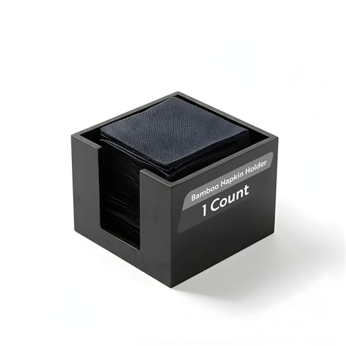 Restaurantware Black Bamboo Napkin Holder - 1 Case - 5.5 x 5.5 x 4 Inches - Square Organizer - Cocktail Caddy - Durable Open-Top Tray - Black by Restaurantware - Used condition - CA$13.50