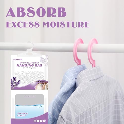 Image of CANAGER Hanging Moisture Absorber, Lavender Vanilla Moistureproof Hanging Bag, Dehumidifier Bag (8 packs), Moisture Absorb 12.5 oz.