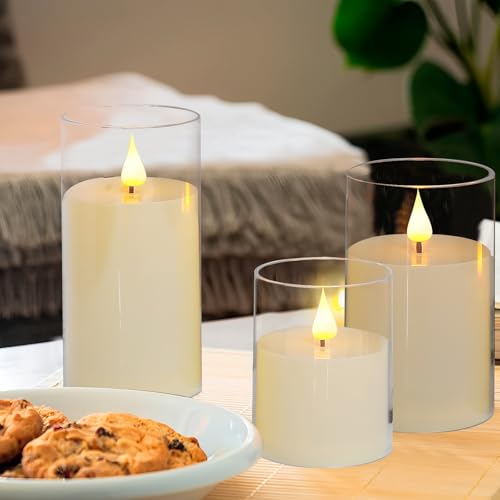 Image of Flameless Candles with Remote, 3-Pack Battery Candles, 3x4 /5 /6 Inches, White, LED Flickering Light, Acrylic Material, Safe for Kids and Pets, Perfect for Home Decor, Events, and Holiday Occasions