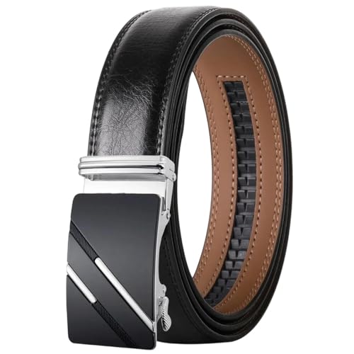 Men's Genuine Leather Automatic Buckle Belt, Solid Color Casual Business Belt Ply36-1245-S23 120cm