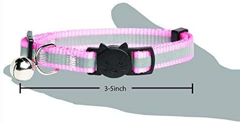 Friends Forever Breakaway Cat Collar - 4 Pack Fancy Reflective Cat Collars Breakaway with Bell - Pink/Red/Black/Blue Adjustable Nylon