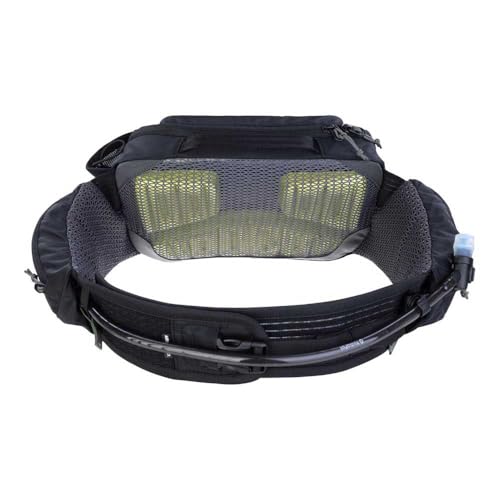 EVOC HIP PACK PRO 3 + HYDRATION BLADDER 1.5, torba biodrowa (AIR FLOW CONTACT SYSTEM, pas biodrowy AERO FLEX, w tym 1,5-litrowy bukłak i uchwyt na butelkę, jeden rozmiar), czarna