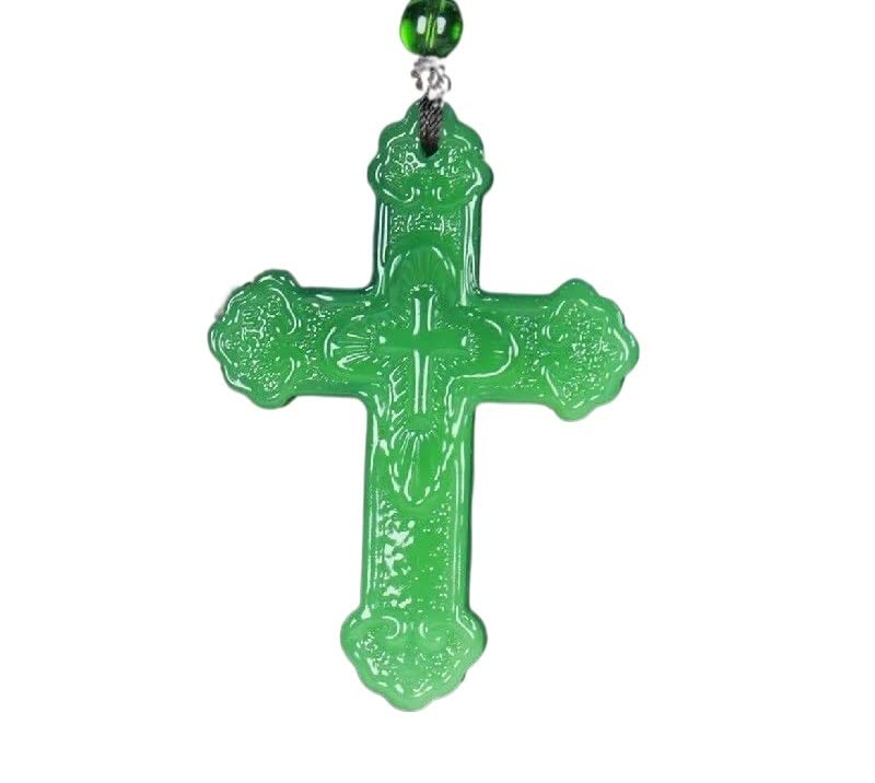 Amazon.co.jp: Mengsiy 天然グリーン翡翠クロスネックレスペンダント  