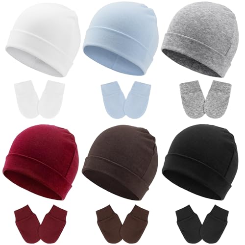 Image of BQUBO Newborn Baby Hats and Mittens Sets Infant Boys Girls Cotton Beanie Gloves Newborn Hospital Caps for 0-6 Months