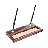 Dacasso Chocolate Brown Leather Double Gold Accents Pen Stand