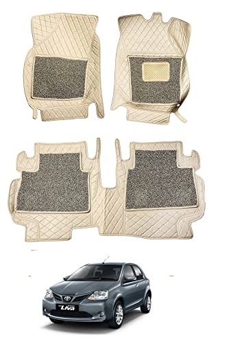 Image of Auto Hub Premium 7D car mat Etios Liva, Luxury Double-Stich 7d Car Floor Mat Complete Set, 100% Waterproof and Washable, Color : Beige