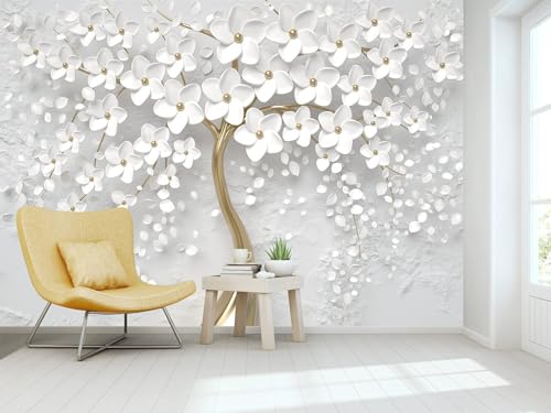 Naturempress Papel Pintado Pared 3D Papel Tapiz Flor Blanca Fotomurales 3D Tv Fondo Pared Dormitorio Murales Papel Tapiz Moderno