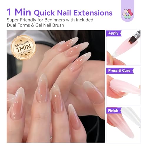 SAVILAND Poly Gel Nail Kit Starter: 4 Colors Natural Clear Poly Nail Gel with U V Lamp Slip Solution Quick Dry Nourish Nails 28 Days Durable DIY Salon Home Use