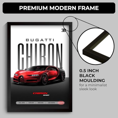 Image of Bugatti Chiron Poster | Framed Bugatti A4 Sized (31 x 23 cm) | Chiron Car Poster for Wall, Gift for Boys, Hypercar Frames | Dream Car Posters for Wall, Bedroom, Hostel, Study Area, Hostel (F 036)
