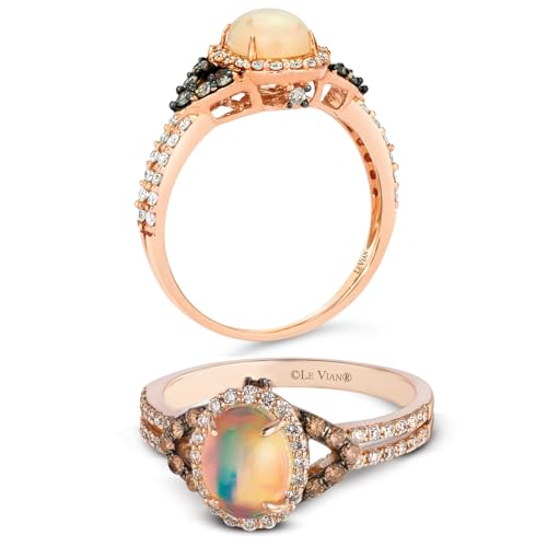2/5 Carat Diamond and 3/5 Carat Opal Cabochon Oval Halo Split Shank Ring for Women in 14k Rose Gold (Fancy Brown/H-I, SI1-SI2, cttw) Promise Anniversary Ring Size 5 to 12.5 by LeVian