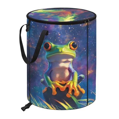 BIGCARJOB Cute Frog Big Trash Can with Lid, 22.83x17.71, Outdoor Recycling Bin Large Trash Can Outside Garbage Storage Bag for Camping Travel Beach