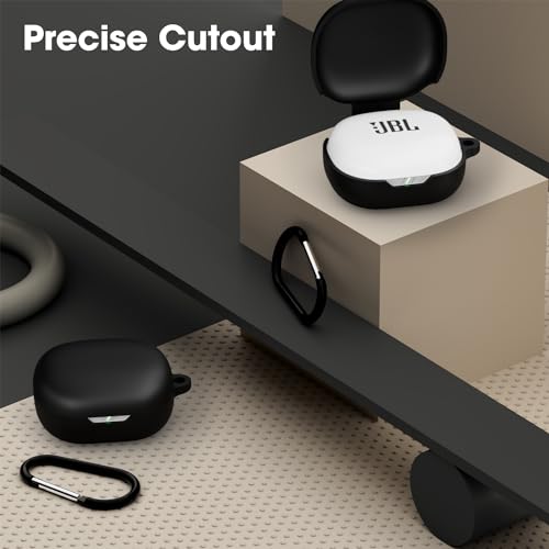 Image of Sounce Earphone Case Cover Compatible for JBL Wave Flex, Soft Silicone Skin Case Cover Shock-Absorbing Protective Case with Keychain [Front LED Visible] - Black
