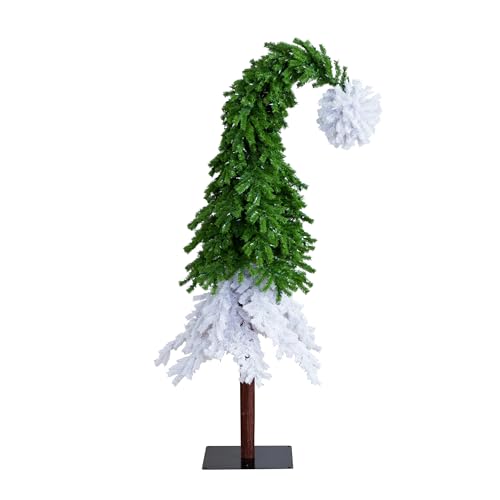 Nearly Natural 7ft. Holiday Green & White Santa&rsquo;s Hat Christmas Tree with 500 LED lights