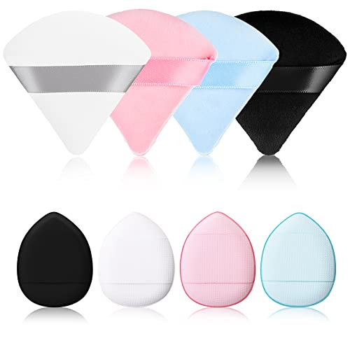 WLLHYF 4 Pieces Triangle Powder Puff 4 Pieces Mini Finger Makeup Sponges Puff With Strap Velour Powders Puffs for Mineral Powder Cosmetic Loose Powder Body Powder Wet Dry Foundation Beauty Tool