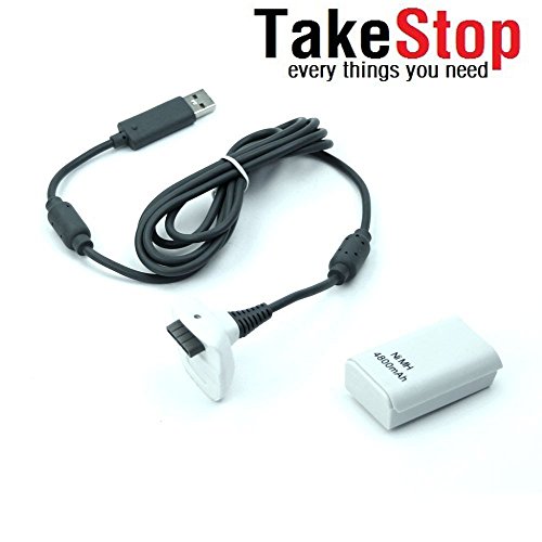 takestopu00ae - Batería y Cable de Carga para Controlador Joystick Xbox 360 Blanco Kit 4800 mha