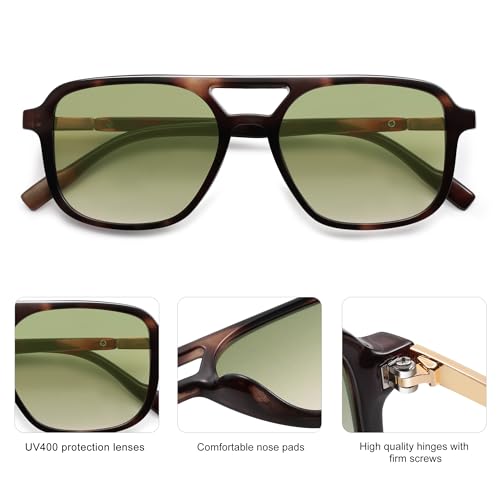Image of SOJOS Retro Aviator Sunglasses for Women Men,Trendy Rectangle Womens Mens Shades Sun Glasses SJ2202 Leopard Green Grading