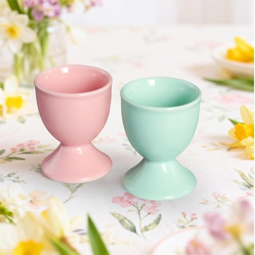 Image of Cinf Ceramic Egg Cup Set, 2 Pack, Macaron Boiled Egg Holders for Breakfast