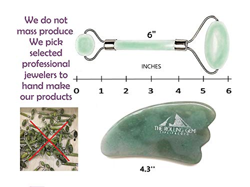 Jade Roller & Gua Sha Scraping Massage Tool-Himalayan Natural Facial 100% Jade Stone Set -Anti-aging Double Rollers Massager For Face Eye Neck Chin Slimming, Firming, Rejuvenate Skin & Remove Wrinkles