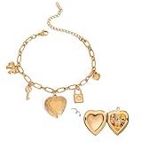 CUFELMU Gold Heart Locket Bracelet for Women – Charm Chain, Photo Pendant, Adjustable Jewelry