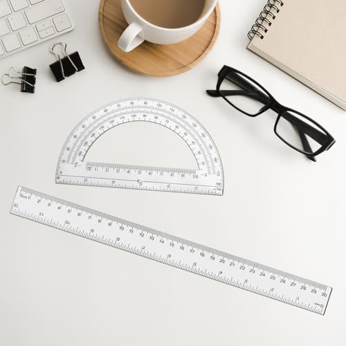 2 packs 12 inch plastic ruler and 6 inch plastic protractor set clear math geometry set classroom set angle detector school supplies classroom ruler home office drawings transparent