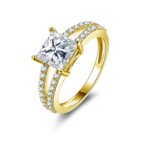 Bague de fiançailles coupe princesse en or jaune 10K, le cadeau idéal pour une demande unique
