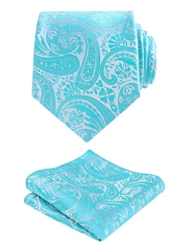 Alizeal Cravate pour homme motif cachemire floral avec mouchoir classique tendance, Turquoise 170, taille unique