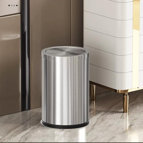 Image of Brushed Nickel Bathroom Trash Can,Stainless Steel Garbage Can with Fild Lid,Small Trash Can for Bedroom,Hotel,Office,Laundry(Sliver)