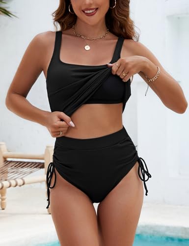 BMJL Womens Two Piece Tankini Ribbed Tummy Control Swimsuits Ruched Full Coverage Bathing Suits Swim Suit 20252