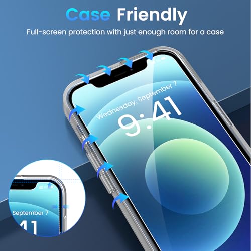 Image of Fotbor for [3+3 Pack] iPhone 12 Screen Protector with Camera Lens Protector, 9H Shatterproof Tempered Glass Film with Easy Installation Frame, HD Clear Sensitive Full Coverage 6.1 Inch