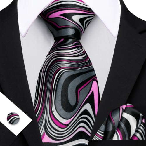 Image of Barry.Wang Designer Mens Tie Sets Silk Necktie Pocket Square Cufflinks | Necktie Sets for Men,Silk Ties Handkerchief Cuff Links,Jacquard Woven,Fashion Wedding Business Party