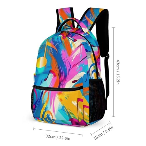 Vibrant Musical Notes Symbols Backpack Shoulder Bags Lunch Bag Pencil Case Box 3 Set Daypack Cute2