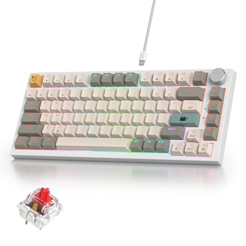 Image of 75% Mechanical Keyboard With Volume Knob, Gasket Hot Swappable RGB Gaming, Wired Custom With Red Switch, 82 Keys Compact Creamy (82 Beige Grey)