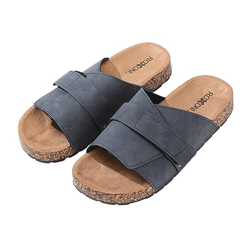 Stylish Flat Sandals for Men - Adjustable Strap, Suede Covered, Molded Faux Cork Midsole, EVA Rubber Sole