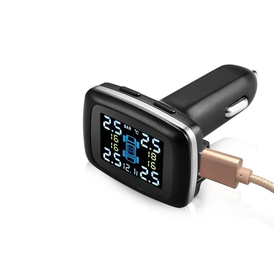 Tpms Monitor della Pressione dei Pneumatici Accendisigari Pressione Display Digitale Auto 4 sensori Temperatura Allarme Strumento(Built-in)