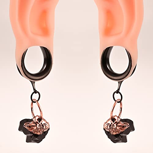 Atomhole 2 Pcs Ear Gauges 2G-1" (6Mm-25Mm) Saddle Black Natural Crystals Dangle Ear Tunnels Hypoallergenic 316 Stainless Steel Ear Hangers Plugs Piercing Body Jewelry (25Mm(1"), Black) #TOP2
