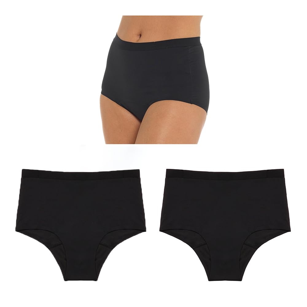 Daisy Dreamer Pack Of 2 Womens Bladder Leak Briefs 3 layer Incontinence Full Brief Microfibre Protective Underwear Knickers Panties Black, Medium 12-14