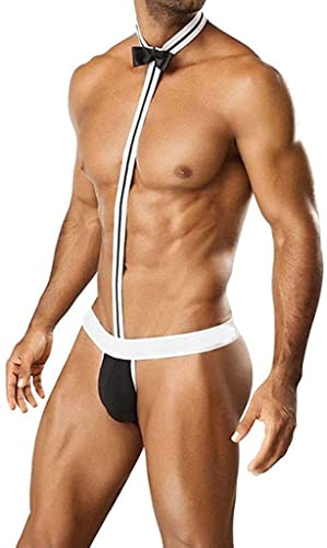 Men's Waiter Underwear with Bow Tie Thong G-String Beach Swimwear Outfit with Stretchy Straps Partydress3