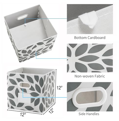 Image of MAX Houser Fabric Storage Bins Cubes Baskets Containers with Dual Plastic Handles for Home Closet Bedroom Drawers Organizers, Foldable, Set of 6 (Grey)