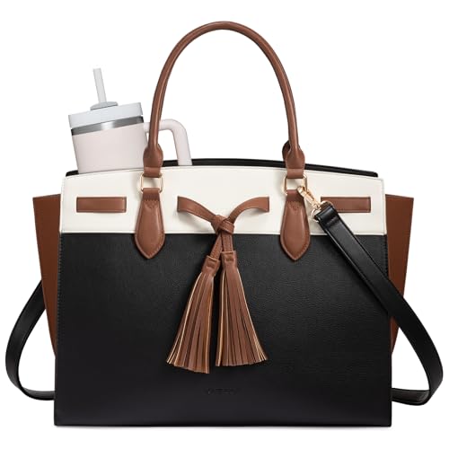 LOVEVOOK 15.6" Leather Laptop Tote with Cup Holder