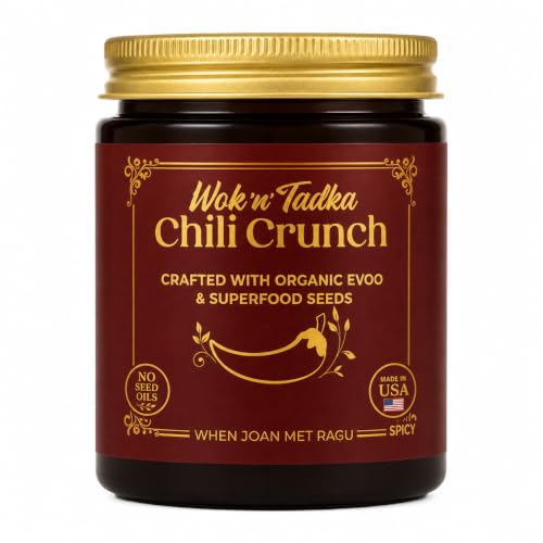 Wok n Tadka Spicy Garlic Chili Crunch 6oz, No Seed Oils, Crunchy Chili Crisp with Organic Extra Virgin Olive Oil, Superfood Seeds, No Sugar Added, Gluten Free, Keto, Vegan
