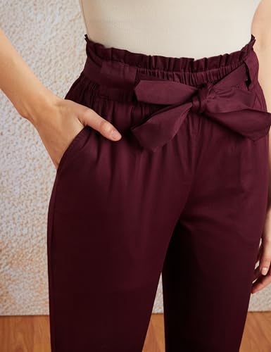 Image of Amazon Brand - Symbol Women's Tapered Paper Bag Trousers (High Rise Ankle Length | with Self Fabric Belt) (Available in Plus Sizes)