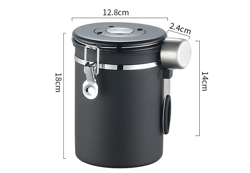 Barattolo Caff&egrave; In Acciaio Inox 1,9L - Ermetico, Con Cucchiaio Dosatore E Valvola CO2
