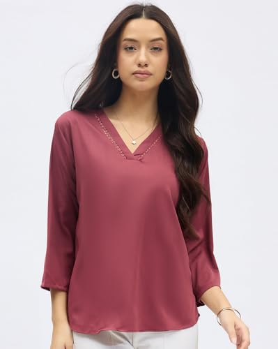 Image of SheWill Printed Top with Contrast Tipping - Stylish Ethnic & Western Tops for Women - Summer Travel Wear, Trendy Tops for Jeans, Lightweight & Comfortable Casual Wear